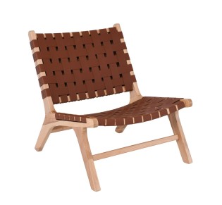 DUNE Lounge Καρέκλα / Ξύλο Απόχρωση Φυσικό / Κάθισμα - Πλάτη Ιμάντες PU Καφέ