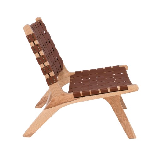 DUNE Lounge Chair Natural / Seat - Back PU Brown Straps