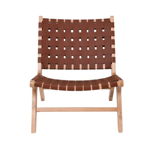 DUNE Lounge Καρέκλα / Ξύλο Απόχρωση Φυσικό / Κάθισμα - Πλάτη Ιμάντες PU Καφέ