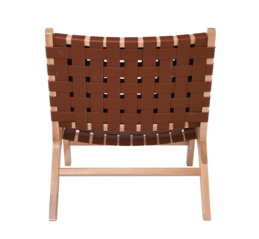 DUNE Lounge Καρέκλα / Ξύλο Απόχρωση Φυσικό / Κάθισμα - Πλάτη Ιμάντες PU Καφέ