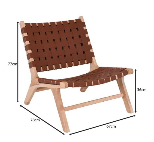 DUNE Lounge Καρέκλα / Ξύλο Απόχρωση Φυσικό / Κάθισμα - Πλάτη Ιμάντες PU Καφέ