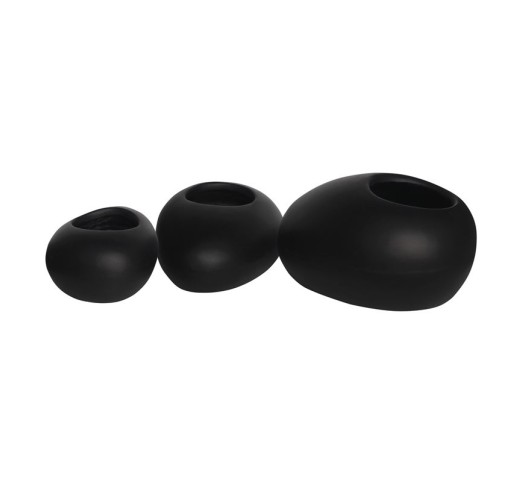FLOWER POT-ROCK Set 3pcs / Cement Black