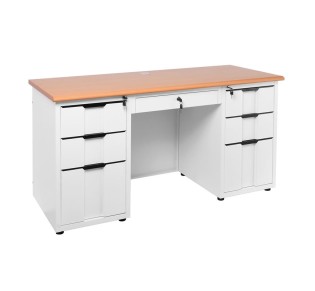 Metal Desk 6-Drawers 140x60x75cm White / Maple