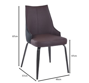 NORA Chair Metal Black Paint - PU Dark Brown / Black