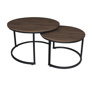 BOZZI Set-2 Τραπεζάκια Σαλονιού - Καθιστικού Ø59cm & Ø74cm / Μέταλλο Βαφή Μαύρο - Απόχρωση Καρυδί 2