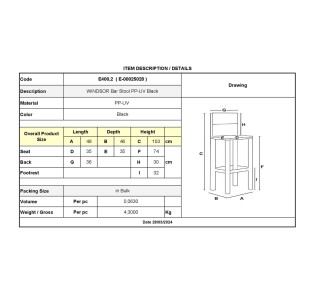 WINDSOR Σκαμπό BAR / PP - Μαύρο UV Protection