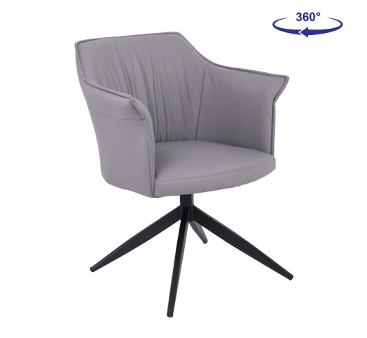 EVELYN Revolving Armchair / Metal Black - PU Grey