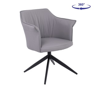 EVELYN Revolving Armchair / Metal Black - PU Grey 2