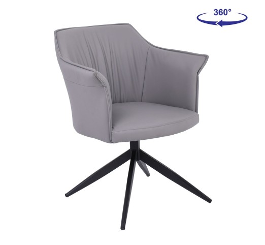 EVELYN Revolving Armchair / Metal Black - PU Grey