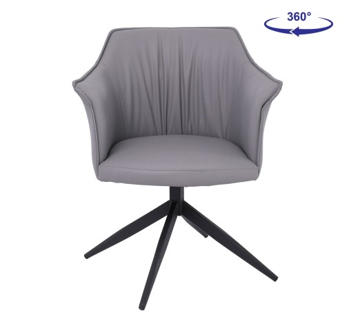 EVELYN Revolving Armchair / Metal Black - PU Grey