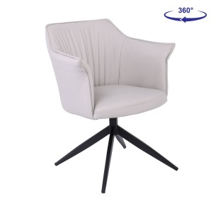 EVELYN Revolving Armchair / Metal Black - PU Grey / Beige