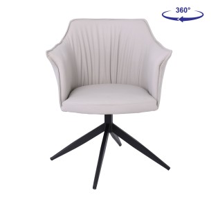 EVELYN Revolving Armchair / Metal Black - PU Grey / Beige