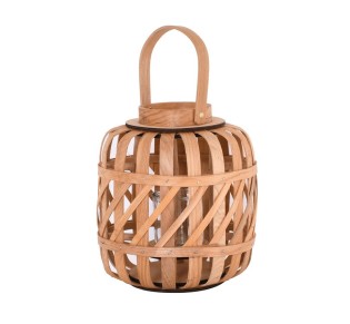 LANTERN ROUND Wooden chips / Natural with Glass Pot