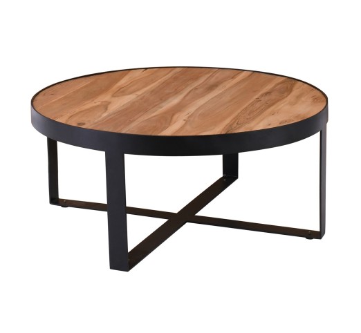 OVEN-W Coffee Table Ø80x35cm Acacia Natural Finish - Black Paint