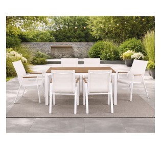 VIRNA Set Τραπεζαρία Τραπέζι 150x90cm & 6 Πολυθρόνες / Μέταλλο Βαφή Άσπρο - Polywood Φυσικό 2