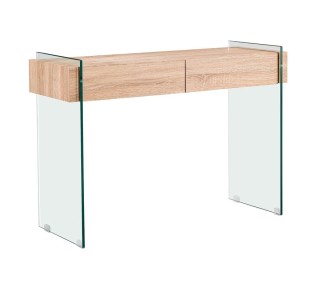 GLASSER Wood Κονσόλα 110x40xH76cm / Διάφανο Γυαλί 12mm - Συρτάρια Απόχρωση Δρυς