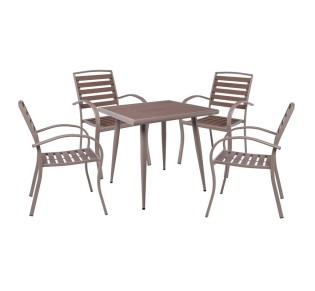 SERRANO Set Κήπου / Τραπέζι & 4 Πολυθρόνες / Μέταλλο Βαφή Sand Beige - Polywood Καρυδί