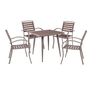 SERRANO Set Κήπου / Τραπέζι & 4 Πολυθρόνες / Μέταλλο Βαφή Sand Beige - Polywood Καρυδί
