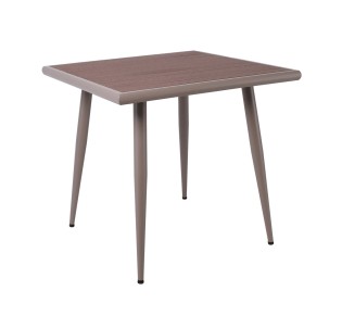 SERRANO Set / Table 80x80cm & 4 Armchairs / Metal Sand Beige - Polywood Walnut