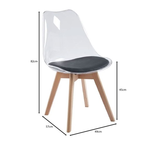 MARTIN Καρέκλα Ξύλο - PET Clear - PU Μαύρο / Μονταρισμένη Ταπετσαρία
