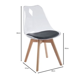 MARTIN Καρέκλα Ξύλο - PET Clear - PU Μαύρο / Μονταρισμένη Ταπετσαρία