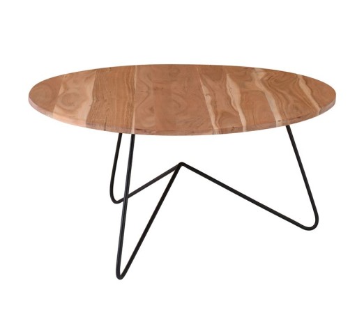 BORAL-W Coffee Table Ø80x40cm / Acacia Natural Finish - Black Paint