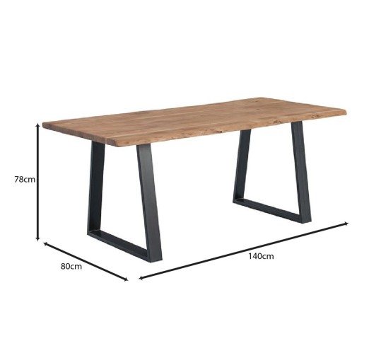 LIZARD-W Τραπέζι Κουζίνας - Τραπεζαρίας 140x80xH78cm / Μέταλλο Βαφή Μαύρο - Ξύλο Ακακία Φυσικό