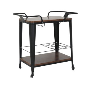 RELIX Trolley Bar-Pro / Μέταλλο Βαφή Μαύρο - MDF Απόχρωση Καρυδί