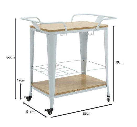RELIX Trolley Bar-Pro / Μέταλλο Βαφή Άσπρο - MDF Απόχρωση Φυσικό