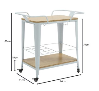 RELIX Trolley Bar-Pro / Μέταλλο Βαφή Άσπρο - MDF Απόχρωση Φυσικό