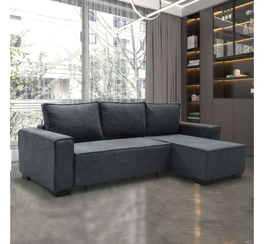 LONDON Left Corner Sofa - Bed / Fabric Anthracite