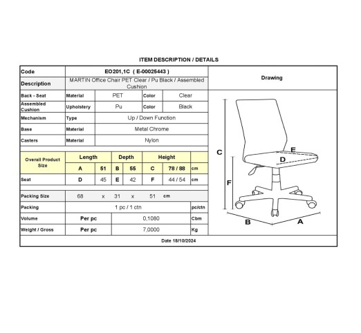 MARTIN Office Chair / PET Clear - PU Black - Assembled Cushion
