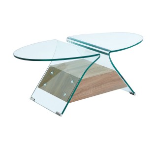 GLASSER Wood Τραπεζάκι Σαλονιού Oval / Διάφανο Γυαλί 12mm - Ράφι Απόχρωση Δρυς 2