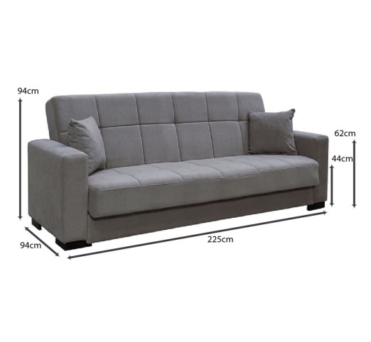 CARSON Sofa - Bed with Storage 3-Seater / Fabric Grey