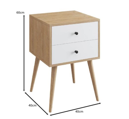 ALIDA Bedside with 2 Drawers 40x40x60cm Sonoma / White