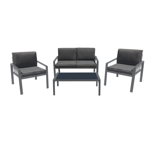 RIVIAN Set Σαλόνι Κήπου 4τμχ / Μέταλλο Βαφή Ανθρακί - Μαξιλάρια Γκρι