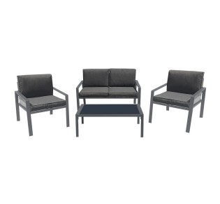 RIVIAN Set Σαλόνι Κήπου 4τμχ / Μέταλλο Βαφή Ανθρακί - Μαξιλάρια Γκρι