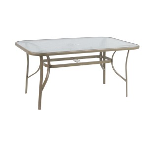 RIO Τραπέζι Κήπου - Βεράντας 120x70cm / Μέταλλο Βαφή Μπεζ - Γυαλί