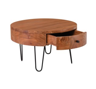 KARIM-W Τραπεζάκι Σαλονιού Καθιστικού Ø70x42cm / Μέταλλο Βαφή Μαύρο - Ξύλο Ακακία Φυσικό