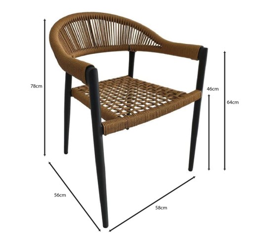 MADISON Πολυθρόνα Βεράντας - Κήπου / ALU Ανθρακί - Rope Wicker Φυσικό - Στοιβαζόμενη