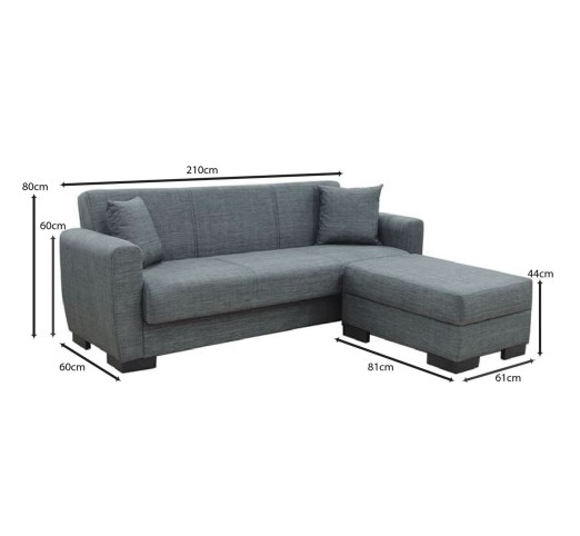 JACKSON-Max Storage Corner Sofa - Bed / Fabric Dark Grey
