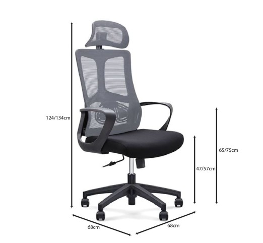 BF8600 Πολυθρόνα Γραφείου Διευθυντή / Mesh Γκρι - Ύφασμα Μαύρο