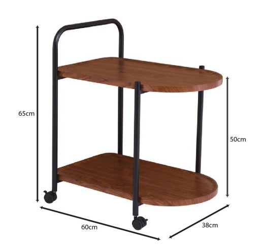 TROLLEY 60x38x65cm Walnut / Metal Black