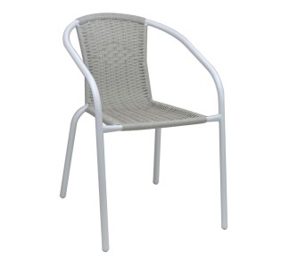 BALENO-W Armchair / Metal White - Beige Wicker