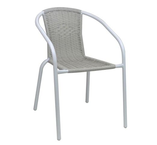 BALENO-W Armchair / Metal White - Beige Wicker
