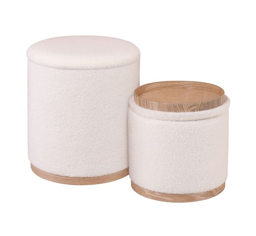 MATIC Set 2pcs Storage Stool - Side Table / Teddy Cream Fabric