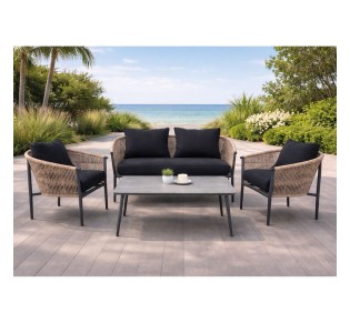 GASBA Set Σαλόνι Κήπου 4τμχ / ALU Ανθρακί - Rope Wicker Φυσικό - Μαξιλάρια Σκούρο Γκρι 2