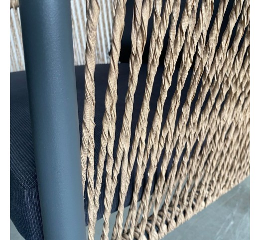 GASBA Set Σαλόνι Κήπου 4τμχ / ALU Ανθρακί - Rope Wicker Φυσικό - Μαξιλάρια Σκούρο Γκρι