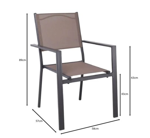 AMIRAL Armchair / ALU Anthracite - Textilene Cappuccino