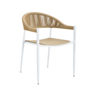 MALTA Armchair Stackable / Metal White - PP & UV Beige - Rope Wicker Natural 2